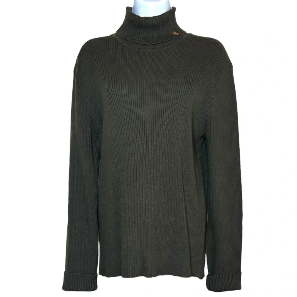 Ralph Lauren Ribbed Turtleneck Sweater Vintage 90s Y2K Olive Green Brown Size XL